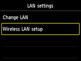 Pantalla Configuración de LAN: seleccione Configurac. LAN inalámbrica