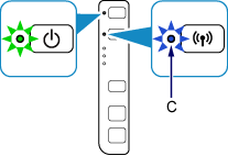 figura: O indicador luminoso Sem-fio pisca rapidamente, e o indicador luminoso de ATIVADO acende