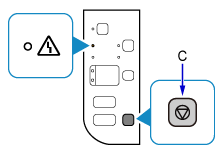 figur: Trykk inn og hold Stopp-knappen, og alarmlampen blinker 16 ganger