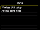 WLAN-Bildschirm: WLAN-Einrichtung auswählen