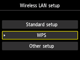 Wireless LAN setup screen: Select WPS