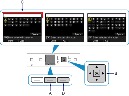 Imagen: Introducción de caracteres mediante el teclado que se muestra en la pantalla LCD