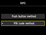 Pantalla WPS: Seleccionar Método de código PIN