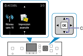 Ecran ACCUEIL : Sélection Config. réseau sans fil