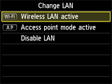 Obrazovka Změnit LAN