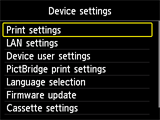 Device settings screen