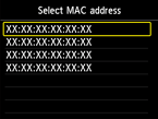 Mac address selection screen