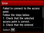 Error screen: Failed to connect to the access point.