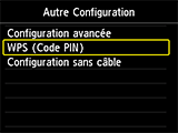 Écran Autre configuration : sélectionnez WPS (méthode par code PIN)