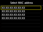 Schermata di selezione dell'indirizzo Mac