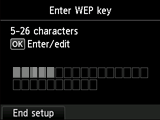 Bevestigingsscherm voor WEP-sleutel