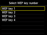 Ekran wyboru numeru klucza WEP