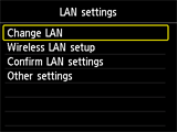 หน้าจอ LAN settings: เลือกเปลี่ยน LAN