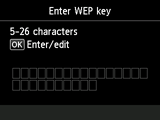Obrazovka zadání klíče WEP