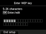 Obrazovka potvrzení klíče WEP