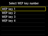 Obrazovka Výběr čísla klíče WEP