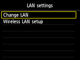 Obrazovka Nastavení sítě LAN: Vyberte možnost Změnit LAN