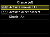Obrazovka Změnit LAN