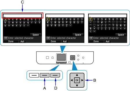 figure: Text entry screen, showing keyboard