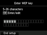 WEP key confirmation screen