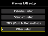 Wireless LAN setup screen: Select Other setup