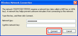 Wireless Network Connection screen