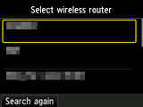 Schermata di selezione del router wireless