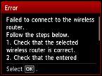 Schermata di errore: Impossibile connettersi al router wireless.