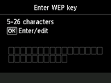 Skjermbilde for angivelse av WEP-nøkkel