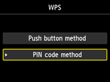 WPS screen: Select PIN code method