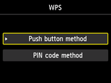 Wireless LAN setup screen: Select WPS