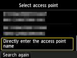 액세스 포인트 선택 화면: [직접 액세스 포인트명 입력] 선택