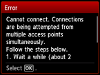 Foutscherm: Kan geen verbinding maken. Er wordt geprobeerd verbinding te maken met meerdere toegangspunten tegelijk.