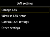 شاشة LAN settings: تحديد Change LAN