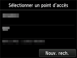 Ecran de sélection du point d'accès