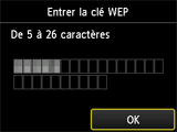 Ecran de confirmation de la clé WEP