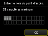 Ecran de confirmation du nom du point d'accès