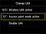 Layar Ubah LAN: Pilih Moda Titik akses aktif