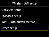 Wireless LAN setup screen: Select Other setup