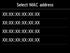 Mac address selection screen