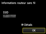 Écran Informations routeur sans fil