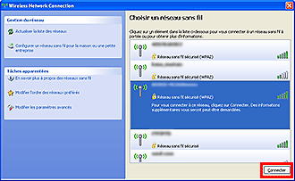 Écran Connexion réseau sans fil
