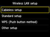 Other setup screen: Select Cableless setup