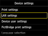 Bildschirm Geräteeinstellungen: Auswählen von LAN-Einstellungen