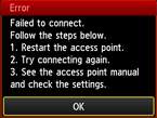Error screen: Failed to connect.