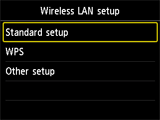 Pantalla Configurac. LAN inalámbrica: Seleccionar Configuración estándar