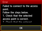 Pantalla de error: Error al conectar con el punto de acceso.