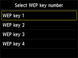 WEP-avaimen numeron valintanäyttö