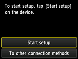 Schermata Metodo pulsante: Per avviare l'impostazione, toccare Avvia impostazione sul dispositivo