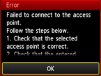 Schermata di errore: Impossibile connettersi al punto di accesso.